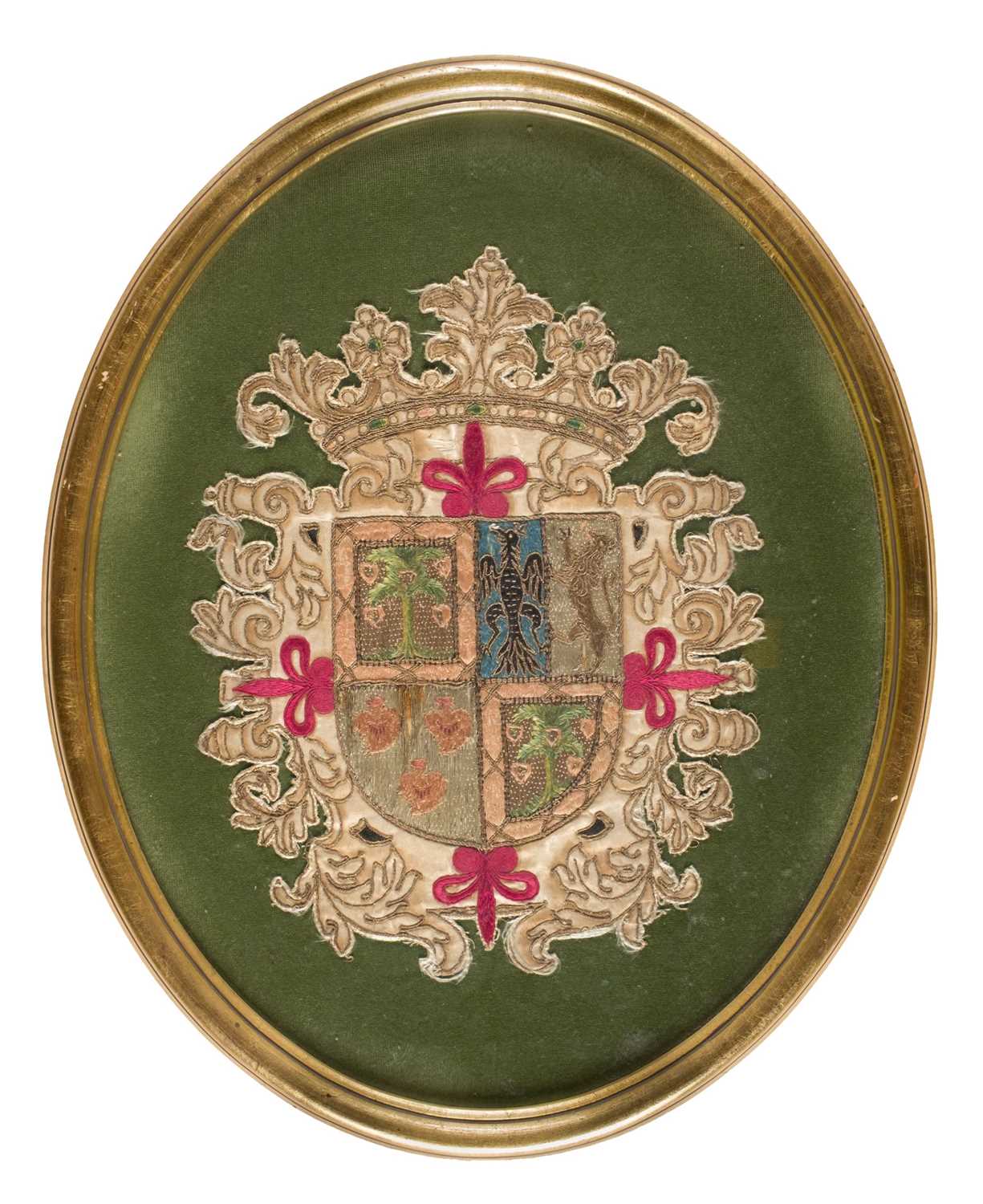 Lot 276 - Embroidered Armorials. A pair of needlework armorials, French, late 17th century