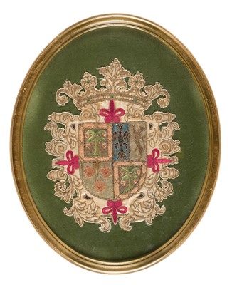 Lot 276 - Embroidered Armorials. A pair of needlework armorials, French, late 17th century