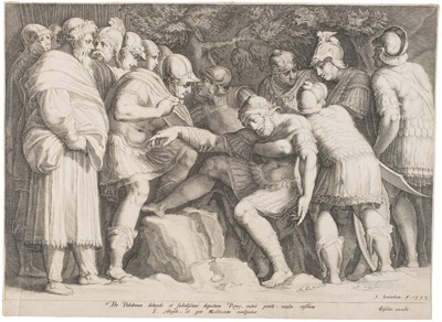 Lot 27 - Saenredam (Jan, c. 1565-1607). Scipio wounded in Battle, after Goltzius, 1593, plus two others