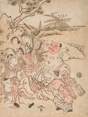 Lot 114 - Kitao (Shigemasa, 1739-1820). Fokurokuju with a tengu mask, 18th century