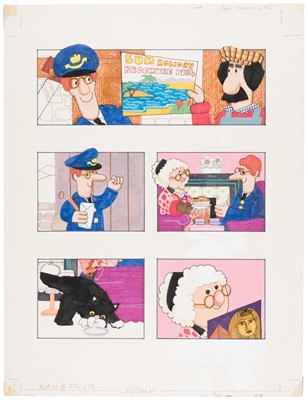 Lot 632 - Postman Pat. A group of 32 original drawings by Joan Hickson on 9 storyboard sheets, circa 1983