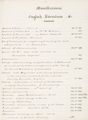 Lot 312 - Manuscript library catalogue of Robert Bickersteth, 1818