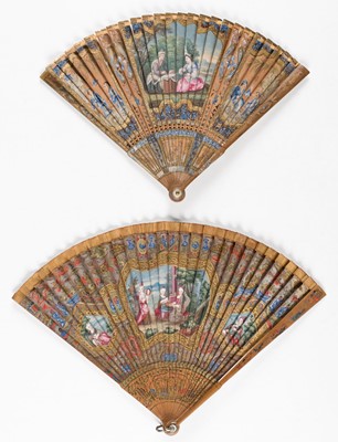Lot 358 - Chinese Fan. A hand-painted brisé fan, 18th century, & another similar