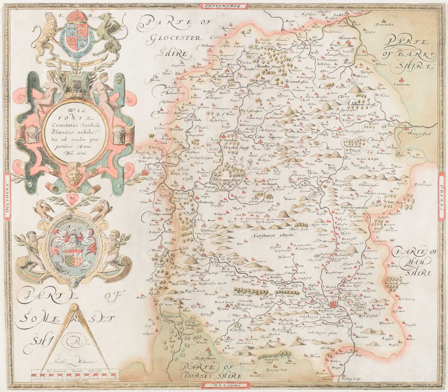 Lot 193 - Wiltshire. Saxton (Christopher), Wiltoniae Comitatus (Herbida Planitie Noblis)..., circa 1579