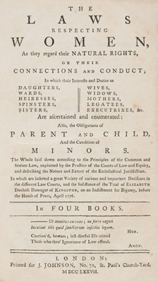 Lot 341 - Women's Rights. The laws respecting women, as they regard their natural rights, 1777