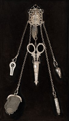 Lot 383 - Chatelaine. A 19th century silver chatelaine by R&W