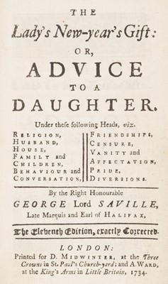 Lot 345 - Saville (George, Marquis of Halifax). The Lady's New-year's Gift: or, Advice to a Daughter..,1791