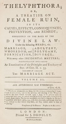 Lot 356 - [Madan, Martin]. Thelyphthora; or, A Treatise on Female Ruin, 1781..., and others