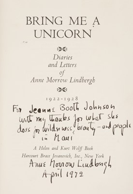 Lot 382 - Lindbergh (Anne Morrow). Bring me a Unicorn. 1972