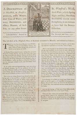 Lot 64 - St. Winifred's Well. A Description of St. Winefred's Well at Holy-Well, 1790, broadside