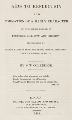 Lot 316 - Coleridge (Samuel Taylor). Aids to Reflection, 1st edition, London: Taylor and Hessey, 1825