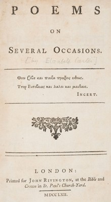 Lot 340 - [Carter, Elizabeth]. Poems on Several Occasions, 1st edition, 1762 + 3 others