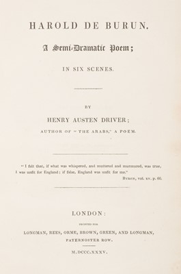 Lot 520 - Byroniana. Harold de Burun. A Semi-Dramatic Poem, by Henry Austen Driver, 1st edition, 1835
