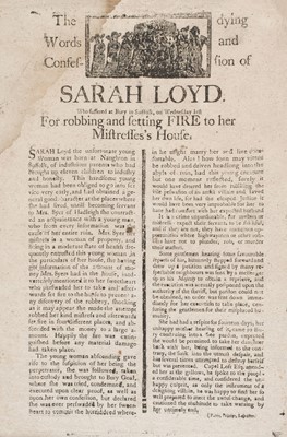 Lot 343 - Broadsides. The Dying Words and Confession of Sarah Loyd..., 1800, and others