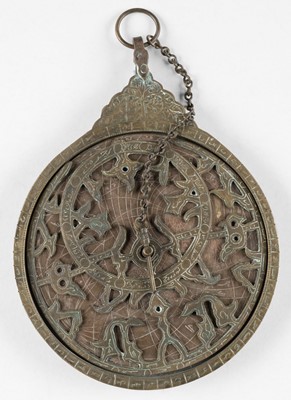 Lot 577 - Astrolabe. A Persian brass astrolabe, Qajar dynasty