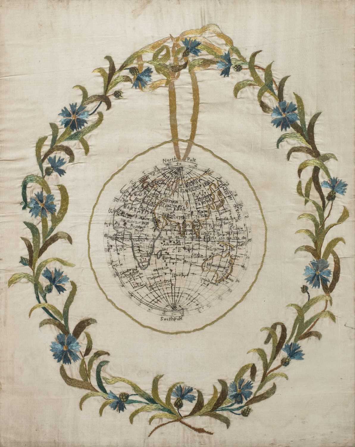 Lot 303 - Embroidered Map. A Georgian needlework globe sampler, late 18th century