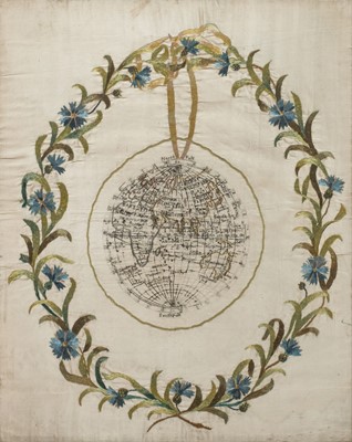 Lot 303 - Embroidered Map. A Georgian needlework globe sampler, late 18th century