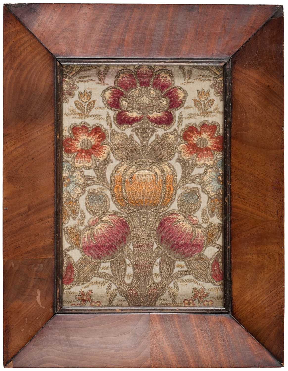 Lot 318 - Fabric. A small framed fragment of brocade relating to Alfred Tennyson, mid 18th century, & others
