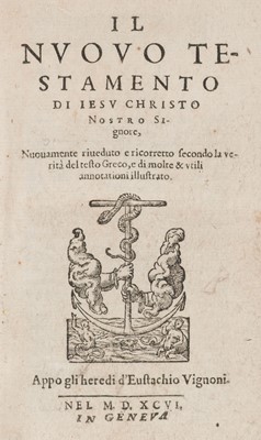 Lot 320 - New Testament [Italian]. Il Nuovo Testamento, Geneva, Eustache Vignon, 1596