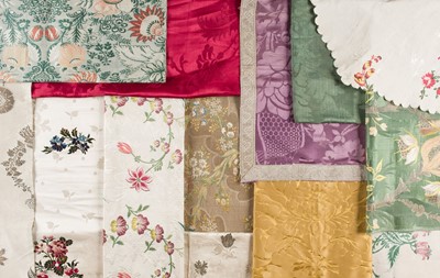 Lot 313 - Fabric. A group of damask and brocade fragments, including possibly Spitalfields, 18th-early 19th c.