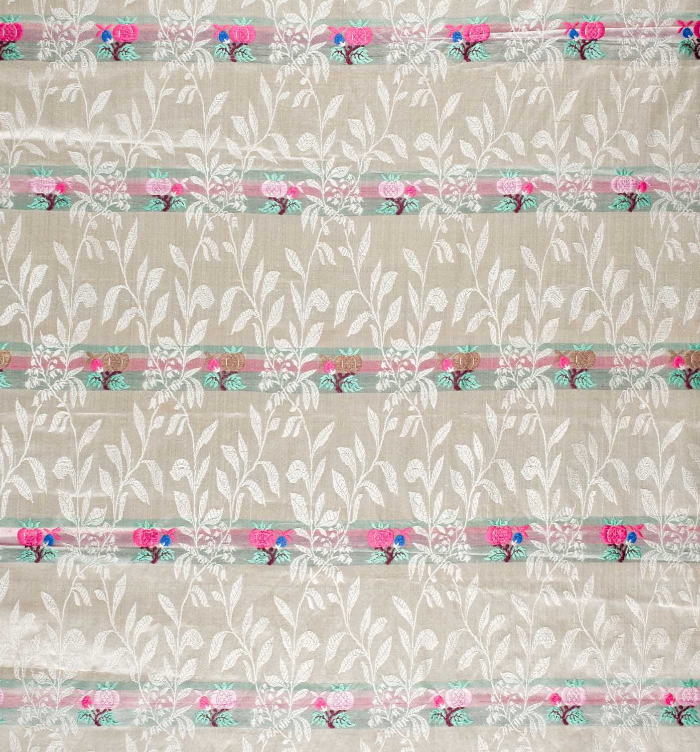 Lot 317 - Fabric. A long length of pomegranate-patterned silk, possibly Chinese, mid 19th century, & others