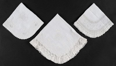 Lot 323 - Handkerchief. A fine whitework hanky, 2nd half of the 19th century, & 3 others