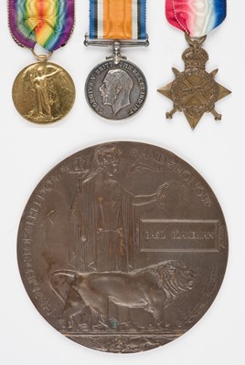 Lot 670 - WWI Medals. 'First Day of Arras' Casualty Group to Private B. Blakeman, King's Own Scottish Borderers