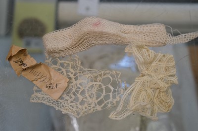 Lot 329 - Hollie Point Lace. A small Hollie Point sampler, late 18th century, & other items
