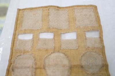 Lot 329 - Hollie Point Lace. A small Hollie Point sampler, late 18th century, & other items