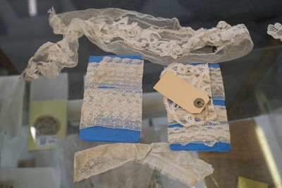 Lot 329 - Hollie Point Lace. A small Hollie Point sampler, late 18th century, & other items