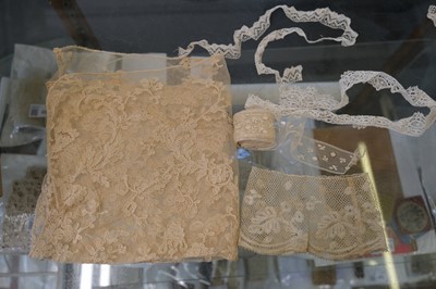 Lot 329 - Hollie Point Lace. A small Hollie Point sampler, late 18th century, & other items