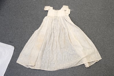 Lot 292 - Children's Clothing. A rare early infant's dress, 18th century, & 4 18th century bonnets