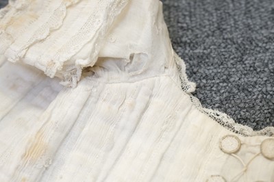 Lot 292 - Children's Clothing. A rare early infant's dress, 18th century, & 4 18th century bonnets