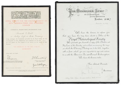 Lot 94 - The Great Escape. Two Certificates awarded to Leonard Hall, 1939-1944