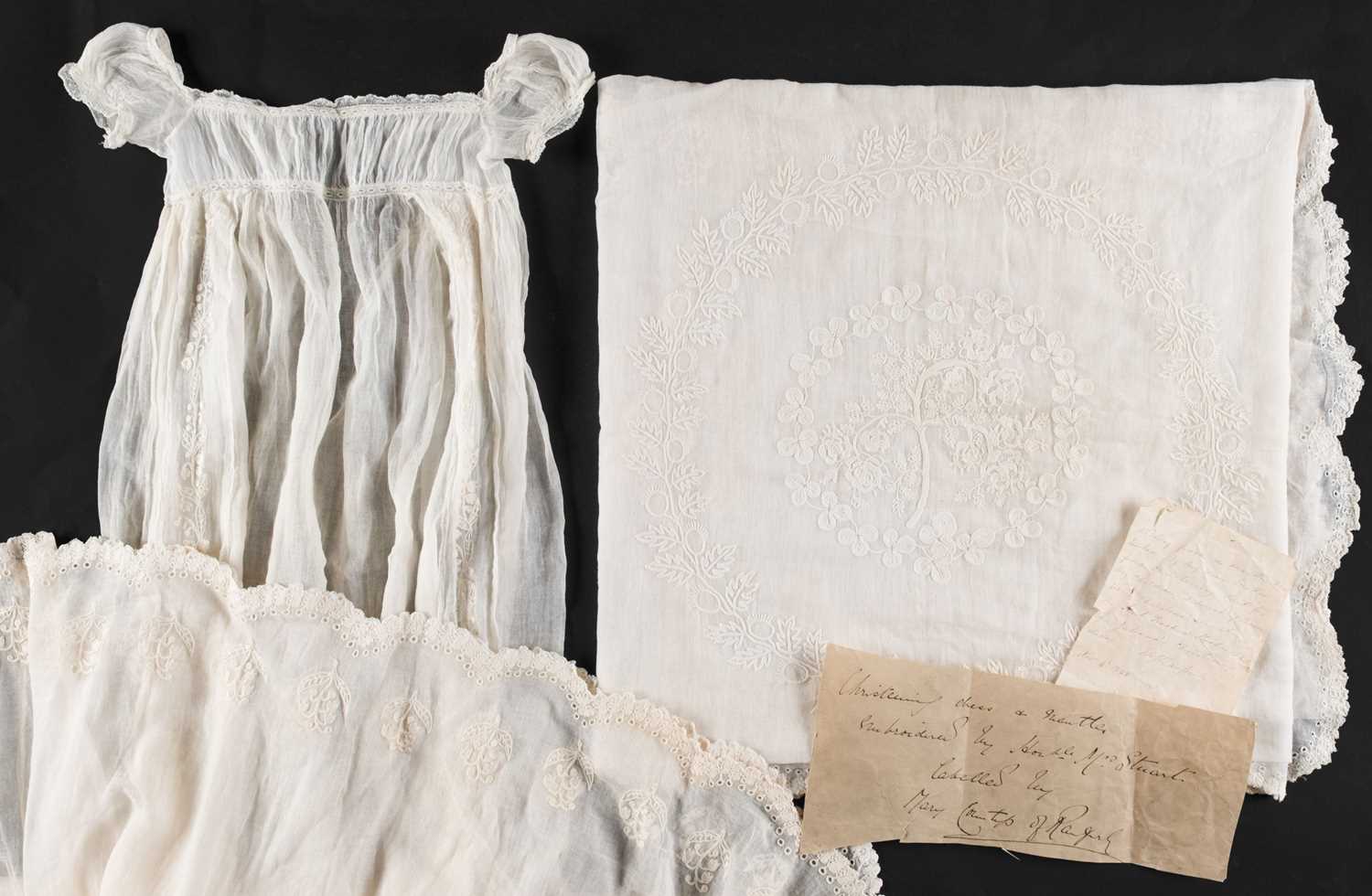 Lot 293 - Children's Clothing. A Regency christening gown & mantle made by Sophia Stuart (1764-1847), c. 1815