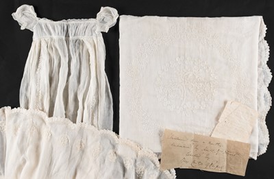 Lot 293 - Children's Clothing. A Regency christening gown & mantle made by Sophia Stuart (1764-1847), c. 1815