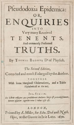 Lot 329 - Browne (Thomas). Pseudodoxia Epidemica, 2nd edition, 1650