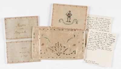 Lot 307 - Embroidered Pocket Book. A hand-painted silk wallet or purse given by French royalty, 1803