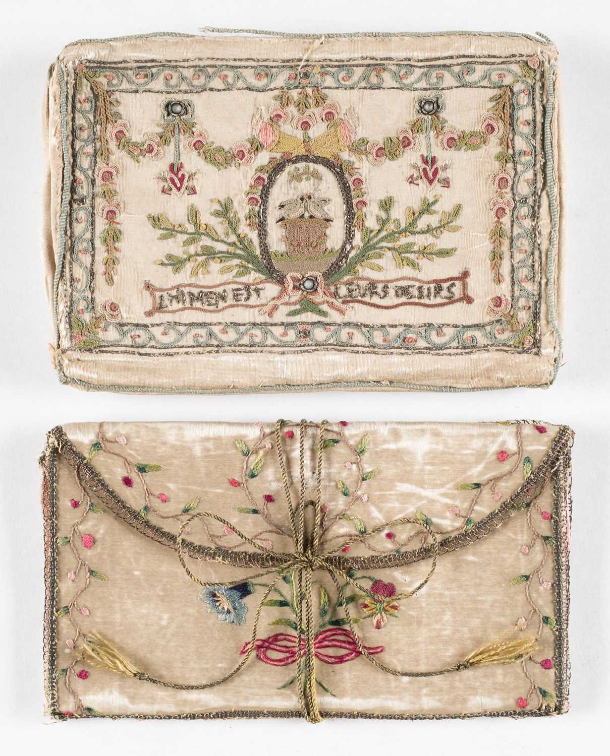 Lot 306 - Embroidered Pocket Book. A French love token wallet or purse, 1780s, & another
