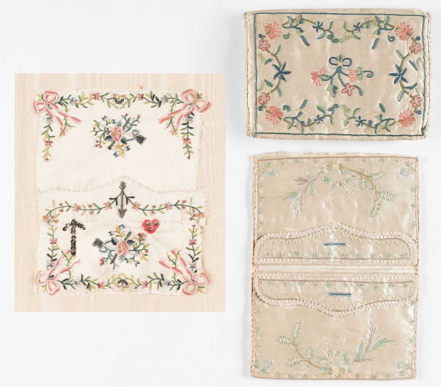 Lot 308 - Embroidered Pocket Book. A silk wallet or purse, circa 1780-1800, & related item