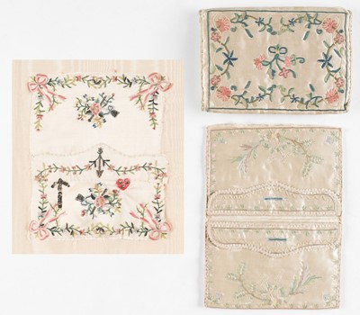 Lot 308 - Embroidered Pocket Book. A silk wallet or purse, circa 1780-1800, & related item