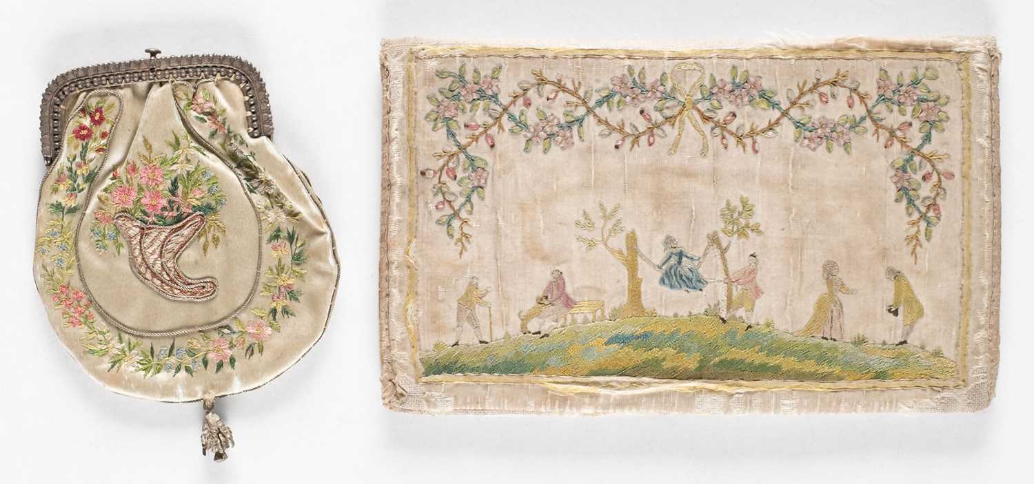 Lot 309 - Embroidered Pocket Book. A silk wallet or purse, circa 1780s