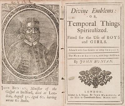 Lot 341 - Bunyan (John). Divine Emblems: or, Temporal Things Spiritulized, 9th edition, 1724