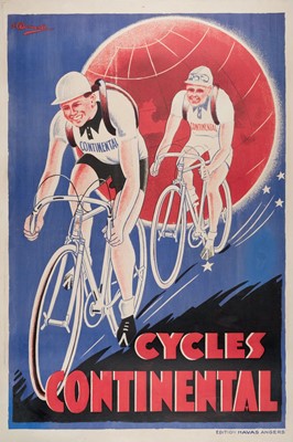 Lot 217 - Cycles Continental, published by Havas, Angers, France, c. 1930, colour lithographic poster