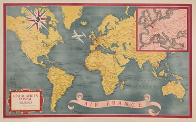Lot 203 - Air France - Réseau Aérien Postal, published by Perceval, Paris, 1948, poster