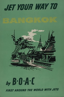 Lot 232 - Jet Your Way to Bangkok by B.O.A.C., printed in Great Britain, 1957, duo-toned lithographic poster