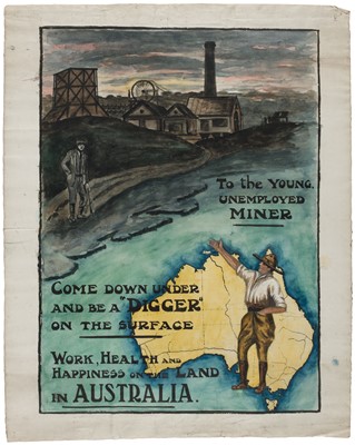 Lot 205 - Australian Immigration. To the Young Unemployed Miner… original poster artwork, 1926?