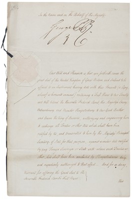 Lot 295 - George IV (1762-1830), Document Signed as Prince Regent, 24 March 1817