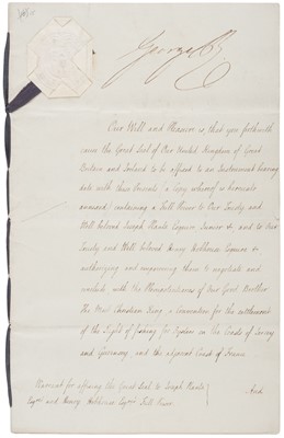Lot 303 - George IV (1762-1830), King of Great Britain and Ireland, 1820-1830. Document Signed, 10 May 1824