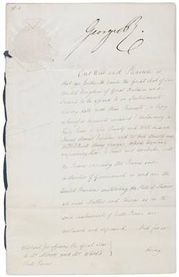 Lot 308 - George IV (1762-1830), King of Great Britain and Ireland, 1820-1830. Document Signed, 3 January 1825